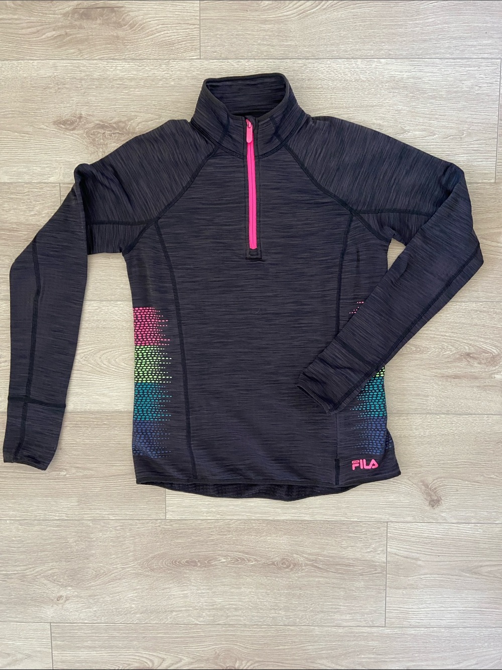Fila Running Black Half-Zip Pullover with Pink Zipper and Rainbow Side Dots-S